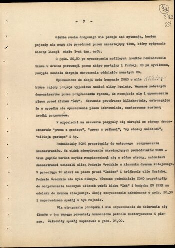 Informacja opisująca działania jednostek Milicji Obywatelskiej