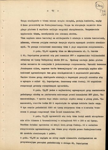 Informacja opisująca działania jednostek Milicji Obywatelskiej