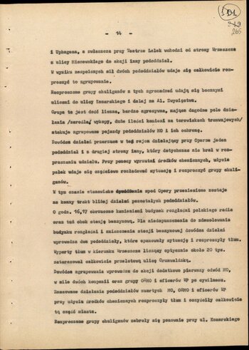 Informacja opisująca działania jednostek Milicji Obywatelskiej