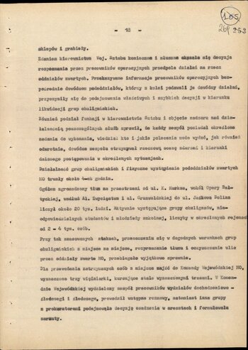 Informacja opisująca działania jednostek Milicji Obywatelskiej