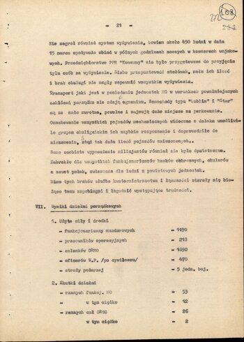 Informacja opisująca działania jednostek Milicji Obywatelskiej