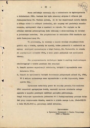 Informacja opisująca działania jednostek Milicji Obywatelskiej