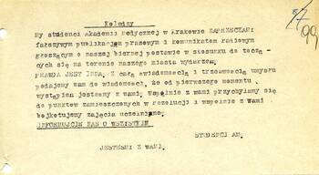 Maszynopis uchwały Komitetu wyłonionego przez studentów uczelni krakowskich na wiecu dnia 13 marca 1968 r.