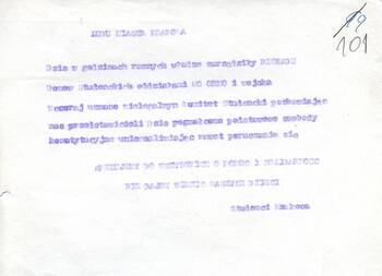 Maszynopis komunikatu Rady Uczelnianej ZSP AGH w Krakowie