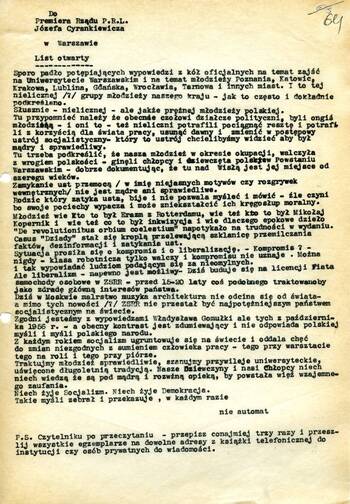 Odezwa studentów do Rektora UJ