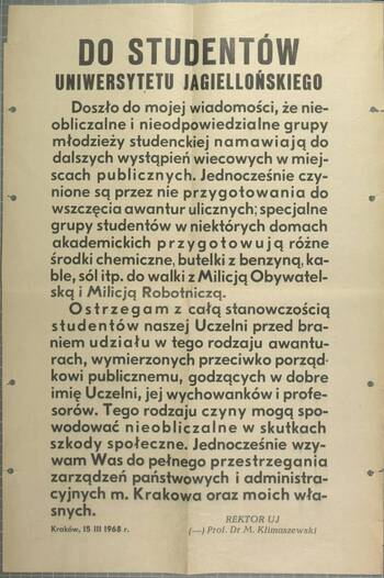 Karta, odezwa studentów Krakowa do robotników i żołnierzy