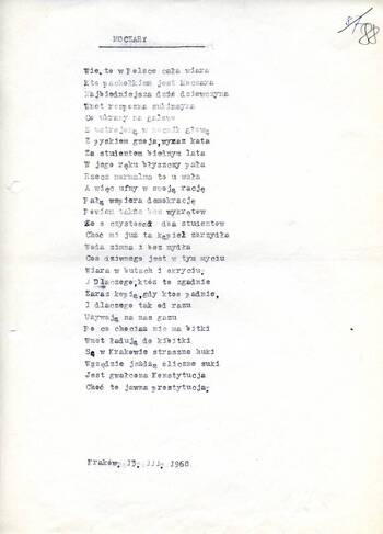 Kopia skróconego opisu przebiegu wydarzeń marcowych w stolicy autorstwa studentów Warszawy