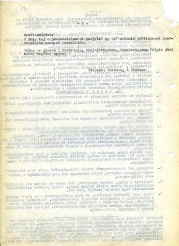 Maszynopis deklaracja ruchu studenckiego