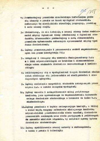 Maszynopis deklaracja ruchu studenckiego
