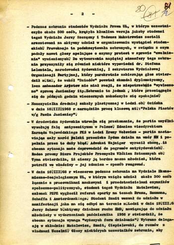 Informacje, sprawozdania, notatki dot. wydarzeń w marcu 1968 r. w Łodzi