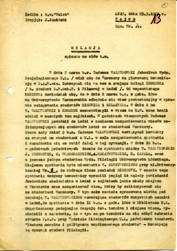 Doniesienie TW "Walet" z dn. 23.03.1968 r.