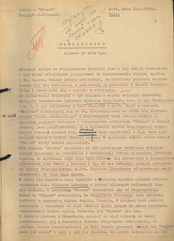 Doniesienie TW „Sławek” z dn. 27.03.1968 r.