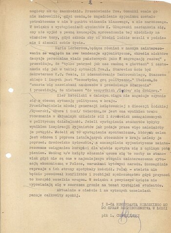 Meldunek specjalny [Krypt. „Kraj”] I Z-cy Komendanta Miejskiego MO ds. Bezpieczeństwa w Łodzi