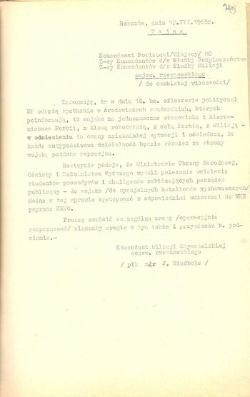 Pisma wewnętrzne KWMO woj. rzeszowskiego