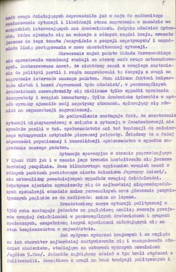 Sprawozdanie I Zastępcy Komendanta Wojewódzkiego MO ds. Bezpieczeństwa z pracy Służby Bezpieczeństwa
