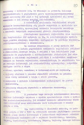 Sprawozdanie I Zastępcy Komendanta Wojewódzkiego MO ds. Bezpieczeństwa z pracy Służby Bezpieczeństwa