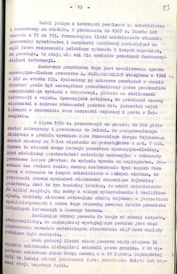 Sprawozdanie I Zastępcy Komendanta Wojewódzkiego MO ds. Bezpieczeństwa z pracy Służby Bezpieczeństwa