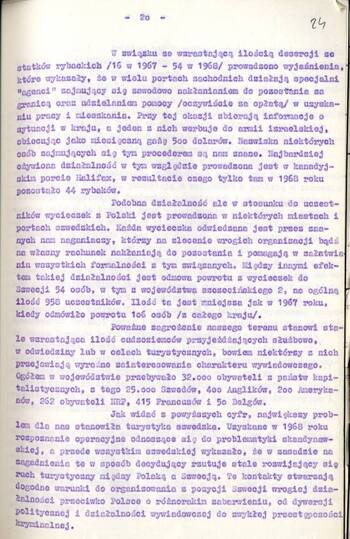 Sprawozdanie I Zastępcy Komendanta Wojewódzkiego MO ds. Bezpieczeństwa z pracy Służby Bezpieczeństwa