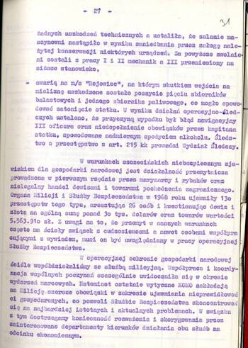 Sprawozdanie I Zastępcy Komendanta Wojewódzkiego MO ds. Bezpieczeństwa z pracy Służby Bezpieczeństwa