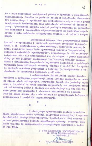 Sprawozdanie I Zastępcy Komendanta Wojewódzkiego MO ds. Bezpieczeństwa z pracy Służby Bezpieczeństwa