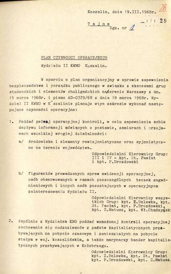 Materiały operacyjne dot. sytuacji kryptonim "KRAJ" (1968)