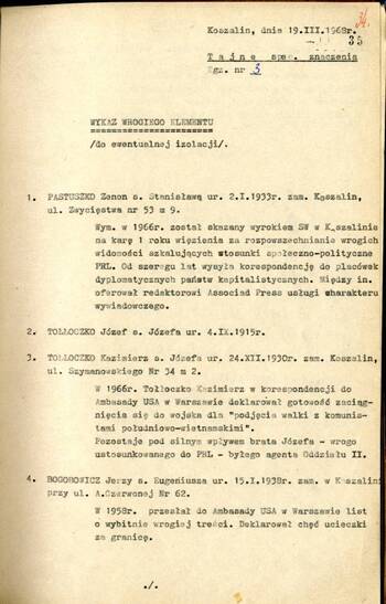 Materiały operacyjne dot. sytuacji kryptonim "KRAJ" (1968)