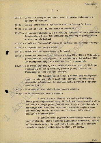 Kronika z przebiegu wydarzeń w dn. 08.03.1968 r.