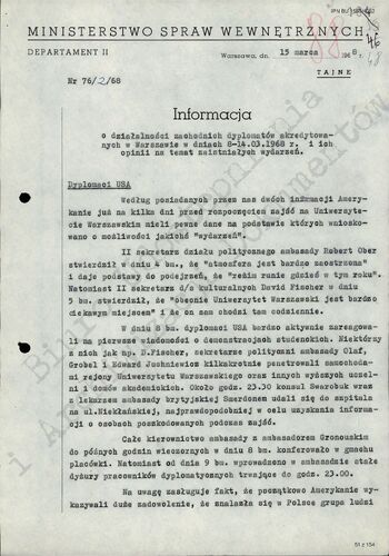 Informacja Dyrektora Departamentu II MSW