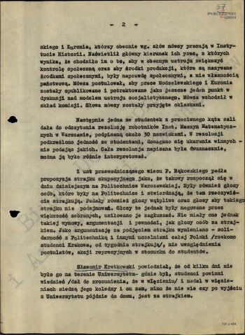 Notatka informacyjna dotycząca przebiegu wiecu na UW