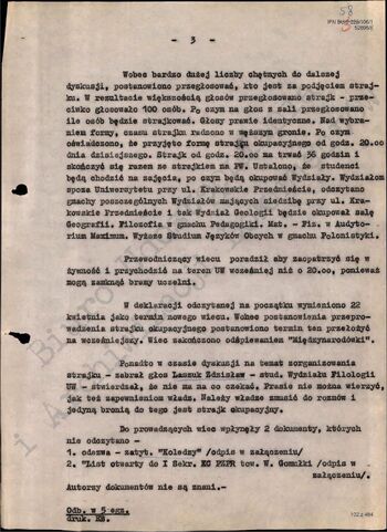 Notatka informacyjna dotycząca przebiegu wiecu na UW