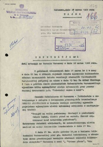 Informacja I Zastępcy Komendanta Stołecznego MO ds. SB