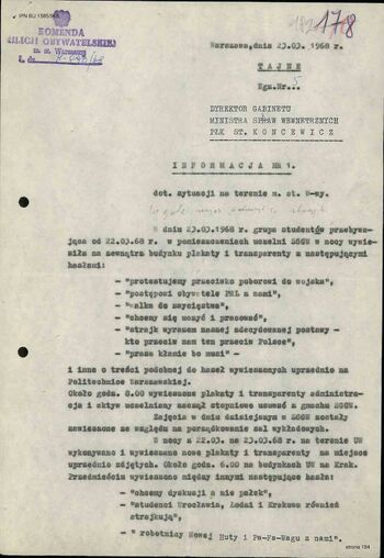 Informacja I Zastępcy Komendanta Stołecznego MO ds. SB