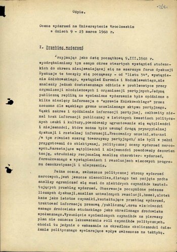 Ocena wydarzeń marcowych na Uniwersytecie Wrocławskim w dn. 9–23 III 1968 r.