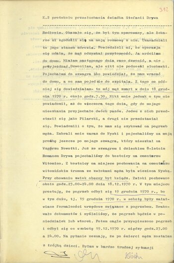 Protokół przesłuchania świadka Stefanii Drywy z dnia 29 października 1990 r.