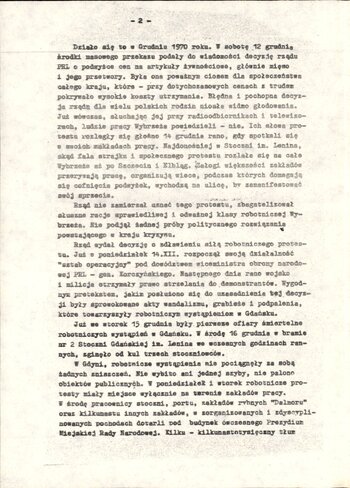 Broszura wydana przez Społeczny Komitet Budowy Pomników Ofiar Grudnia 1970 roku w Gdyni wydana w grudniu 1980 r.: Opis wydarzeń grudniowych 1970 rok