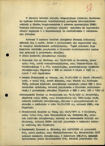 Informacja dot. strajków okupacyjnych na terenie województwa gdańskiego 12.02.1971 r.