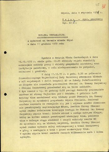 Informacja z wydarzeń na terenie miasta Gdyni w dniu 17 grudnia 1970 r.