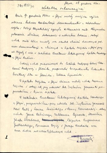 Notatka informacyjna Podprokuratora Powiatowego w Gdyni z dnia 18 grudnia 1970 r. dot. przeprowadzenia sekcji zwłok