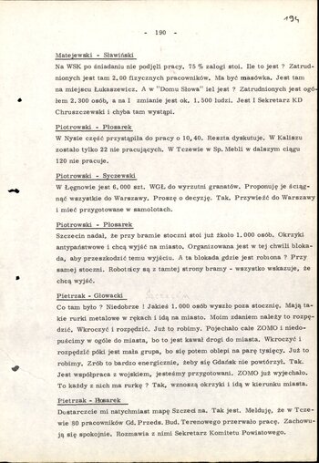Stenogram rozmów telefonicznych prowadzonych w dniu 17 grudnia 1970 r.