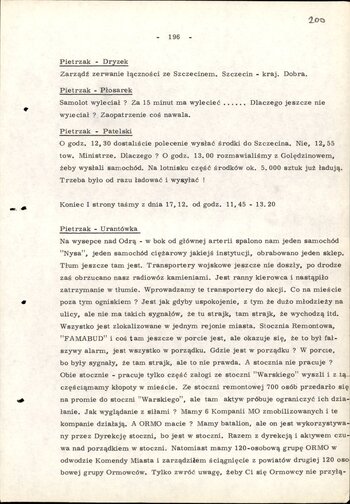Stenogram rozmów telefonicznych prowadzonych w dniu 17 grudnia 1970 r.