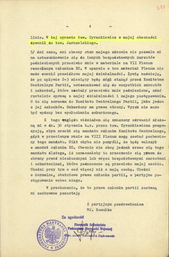 Odpis listu Władysława Gomułki do VII Plenum KC PZPR na ręce Edwarda Gierka z dnia 6 lutego 1971 r.