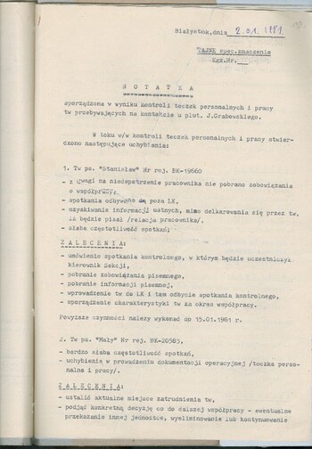 Plan działań operacyjnych Wydziału III "A" KW MO w Białymstoku na 1981 r. #1