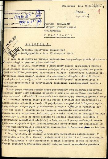 Meldunek o sytuacji społeczno – politycznej w województwie z dnia 17.08.1980 r.