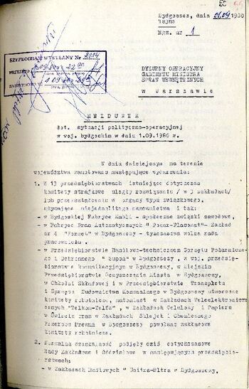 Meldunek o sytuacji społeczno – politycznej w województwie z dnia 01.09.1980 r. #1