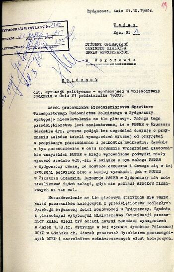 Meldunek o sytuacji społeczno – politycznej w województwie z dnia 21.10.1980 r. #2