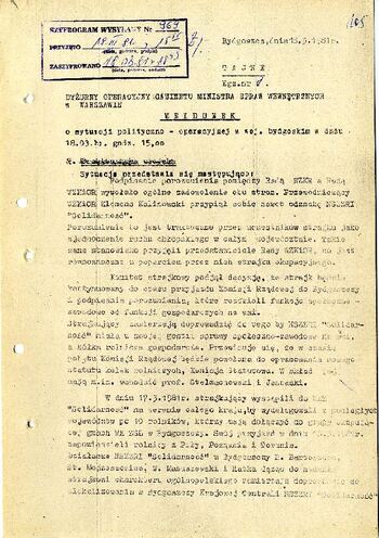 Meldunek o sytuacji społeczno – politycznej w województwie z dnia 18.03.1981 r. #1