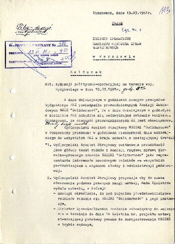 Meldunek o sytuacji społeczno – politycznej w województwie z dnia 19.03.1981 r. #1