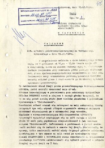 Meldunek o sytuacji społeczno – politycznej w województwie z dnia 19.03.1981 r. #3