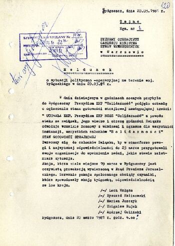 Meldunek o sytuacji społeczno – politycznej w województwie z dnia 20.03.1981 r. #8