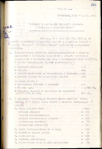 Meldunek z realizacji działań w systemie „Porządek i Bezpieczeństwo” z dnia 11.12.1981 r.